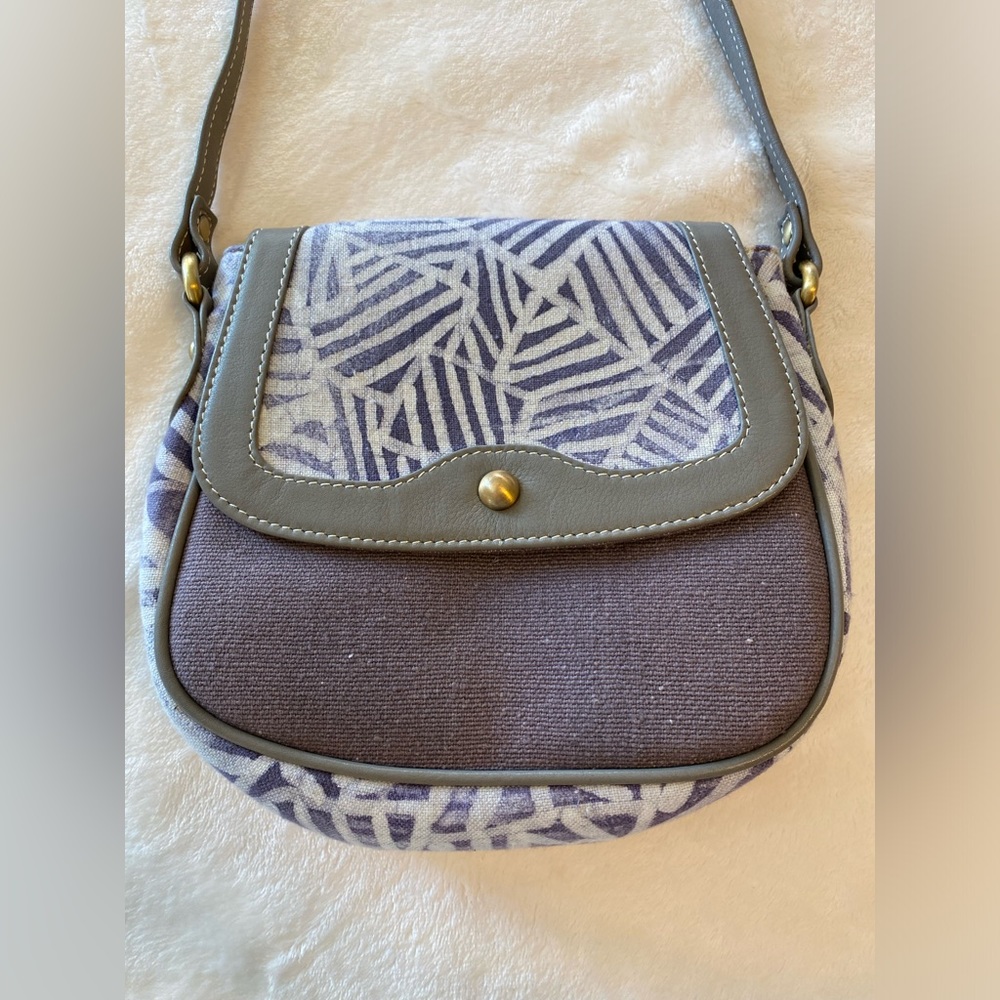 Denim and Leather crossbody bag with geometric pattern